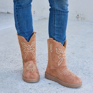 Forever Link Rhinestone Furry Flat Boots